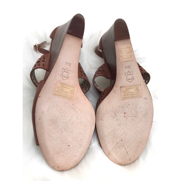 Tory Burch Perforated Brown Leather Wedge Sandals - Picture 7 of 8